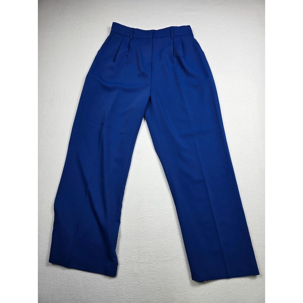 Royal Blue Wide-Leg Pants Elastic Waist Comfortable Fit FUNNYZO Womens
